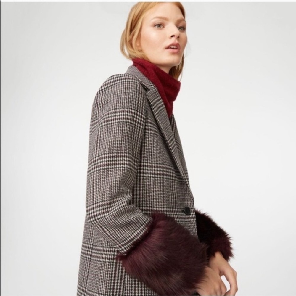 Club Monaco Wool Plaid Starella Coat Faux Fur Sleeve Trim M - Picture 12 of 12